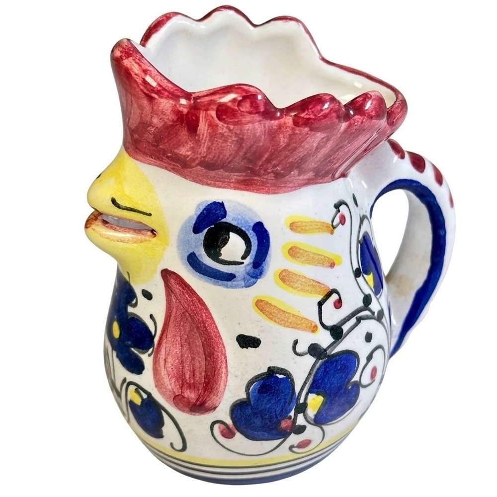 Vintage Deruta Italy Rooster Pitcher Hand Painted Ceramic Majolica Creamer